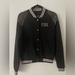Victorias Secret Pink STUDDED Bomber Varsity Jacket